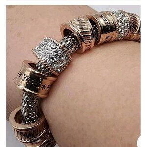 "Faith, Peace, Love, Joy & Hope" Stainless Steel Mesh Copper/Swarovski Bracelet